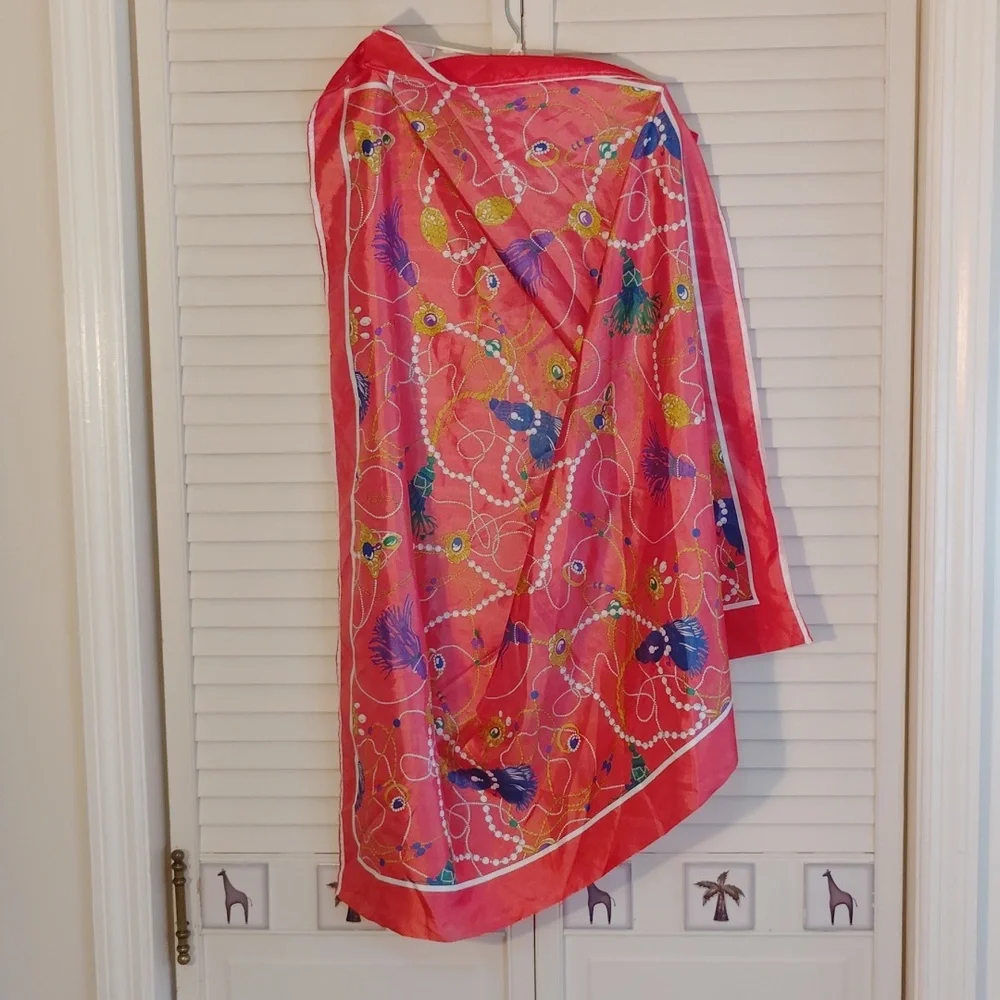 Vibrant Coral Patterned Women's Scarf - Picture 3 of 5